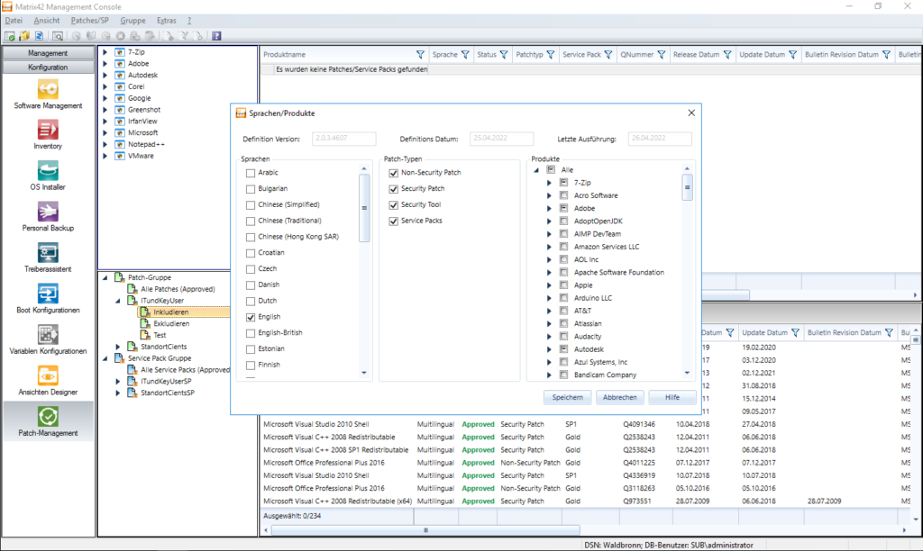 Screenshot aus der Matrix42 Management Console, der den Konfigurationsstatus anzeigt.