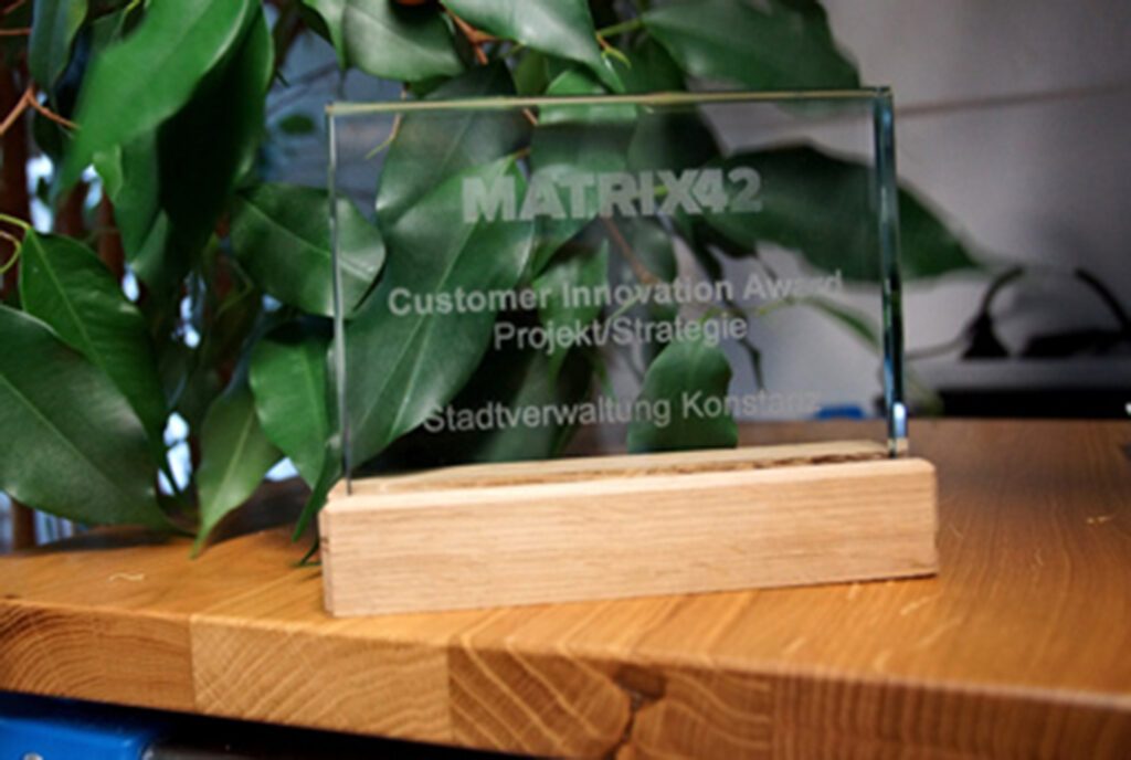"Customer Innovation Award Projekt/Strategie" von Matrix42 für die Stadtverwaltung Konstanz.